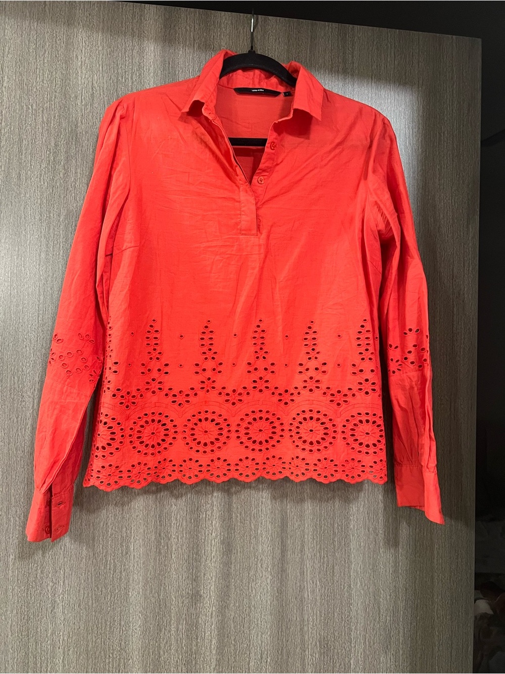 Vero Moda Coral Eyelet Hem Button-Down Shirt